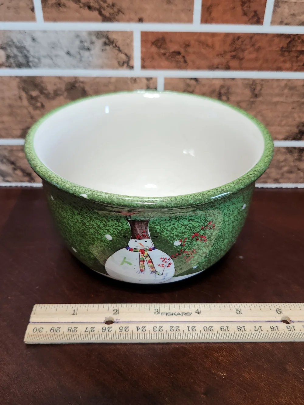 Sakura Green Snowman Ceramic Holiday Bowl